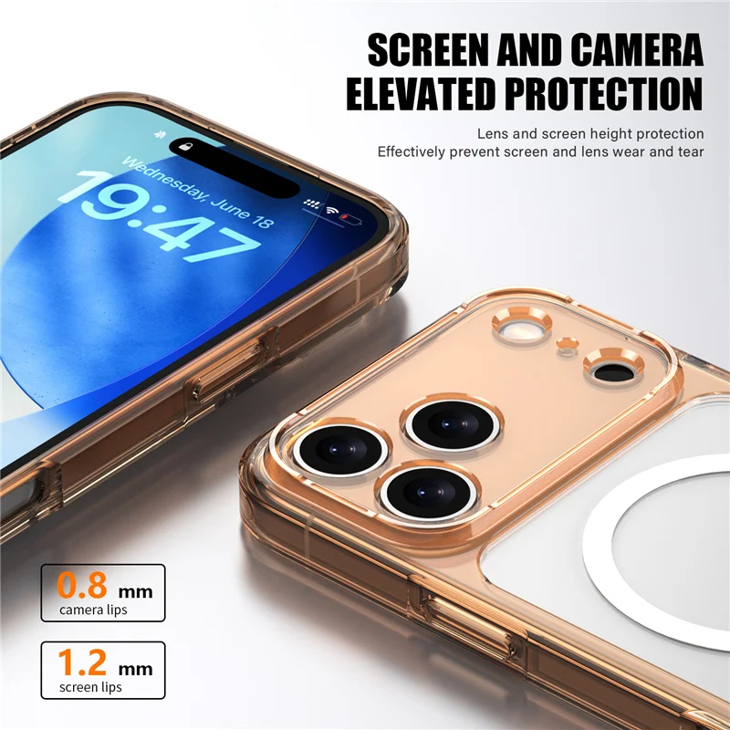 Premium Transparent Magnetic Protective Case with Wireless Charging Support - Shockproof Hard Back Cover
