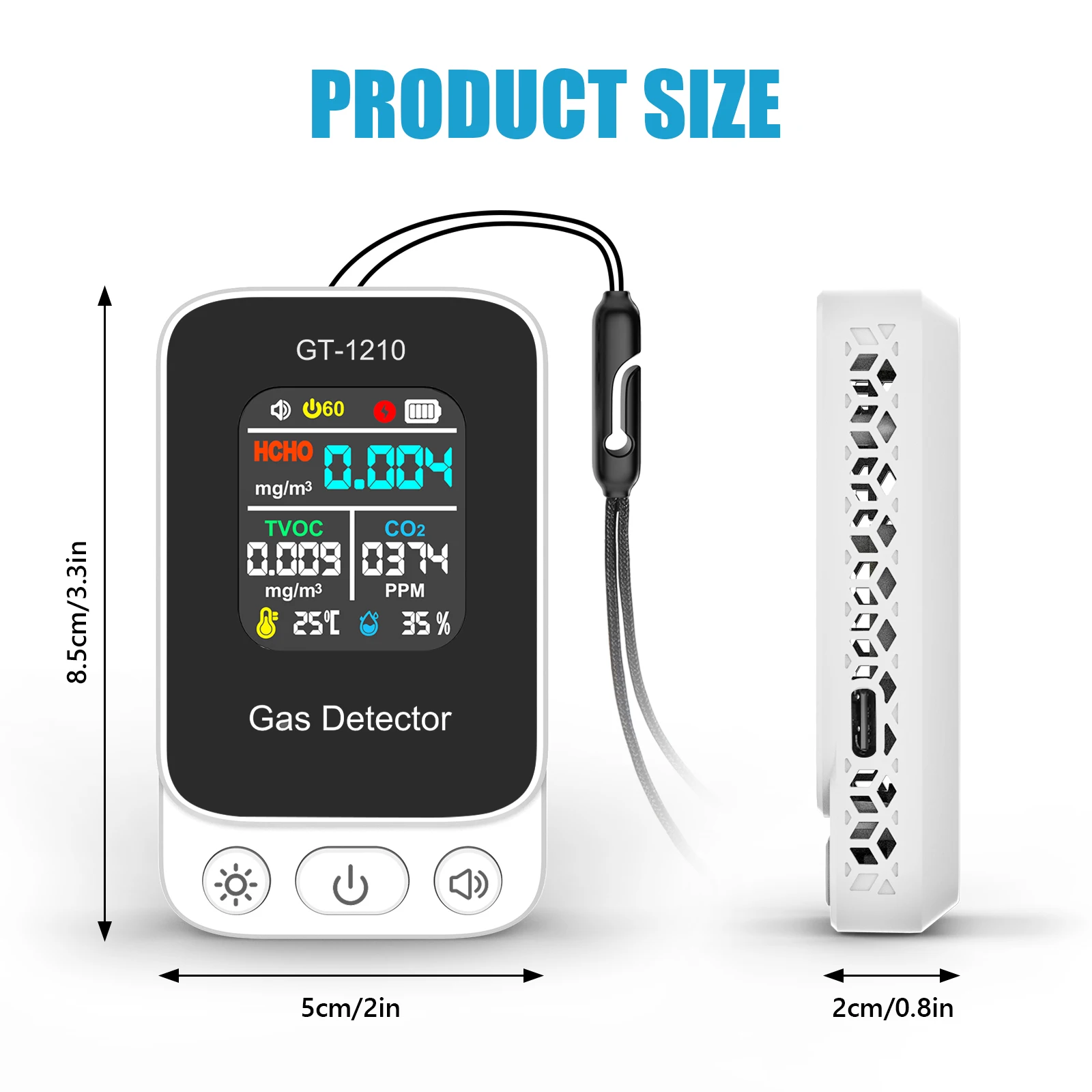 Air Quality Monitor CO2 Detector HCHO TVOC Tester Portable Gas Analyzer Indoor P