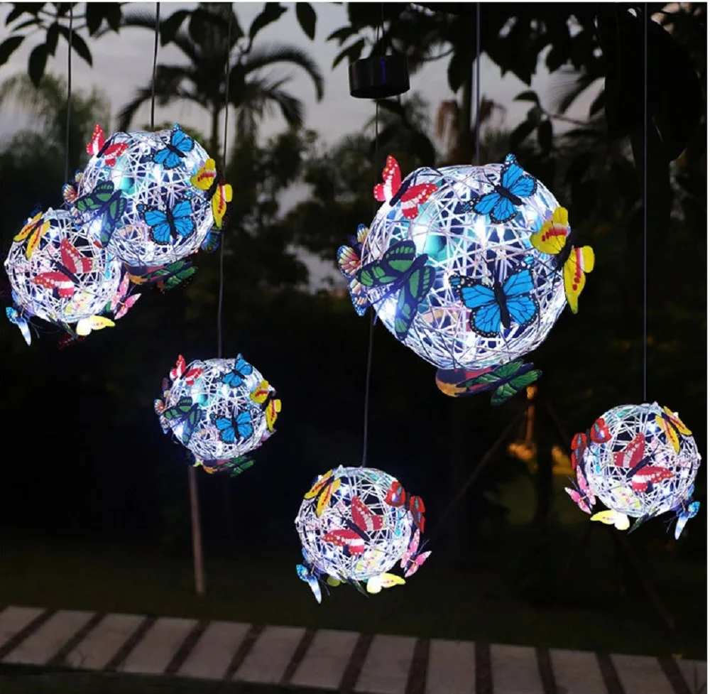Outdoor Solar Garden Light Metal Home Decorative Nightlight Butterfly Pendant Waterproof Butterfly Round Ball Light Weaving Mesh 6