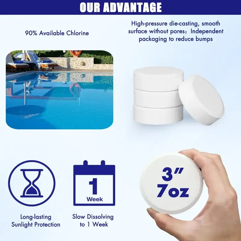 Stabilised 3 Inch Chlorine Tablets for Pool Disinfection-Individually Wrapped, Slow Dissolving-90% Usable Chlorine 40 lb D