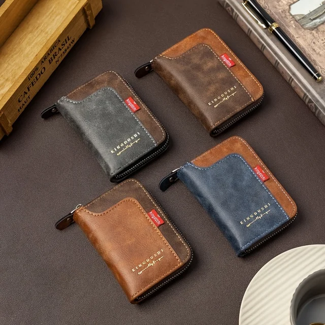 1pc Faux Leather Wallet, Compact Zippered Card Holder with Multiple Slots for Credit, Debit, Bank Cards, and Business Cards 3