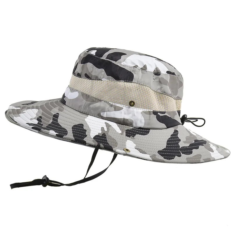 Men Sun Protection Hiking Fishing Cap Summer Adjustable Camouflage Bucket  Hat Outdoor Wide Brim Headgear Mesh Breathable New in - AliExpress