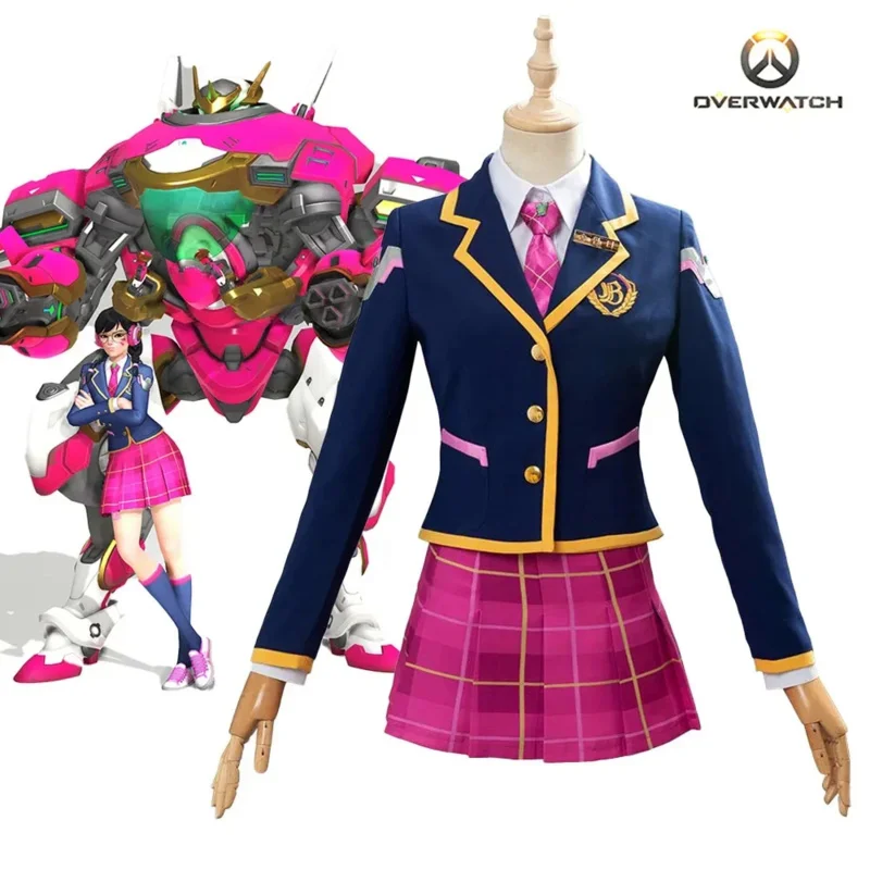 

Overwatch D.VA Youthful Campus Skin Cosplay Costume Female Anime Uniform Jk Skirt Set Halloween Carnival Costumes