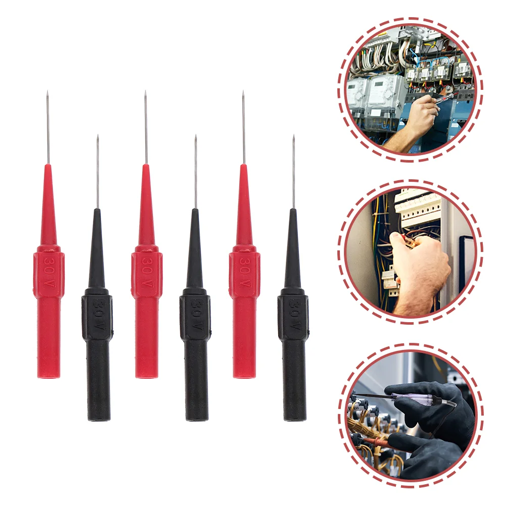 

6 Pcs Test Probe Metal Pinpointer Multimeter Leads Steel Wire Probes Piercing Piercer Stainless Back