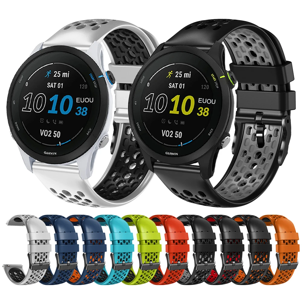 Correa de silicona de 22mm para reloj Garmin Forerunner 255 Music Venu 2 45MM Vivoactive 4 GarminActive repuesto de pulsera