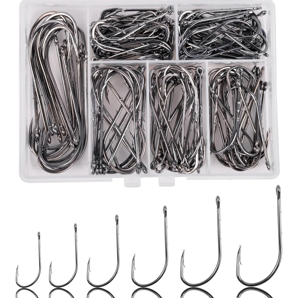 

145/200Pcs Baitholder Fishing Hooks Kits High Carbon Steel Saltwater Long Shank Beak Offset Bait Holder Live Bait rig Fishhooks
