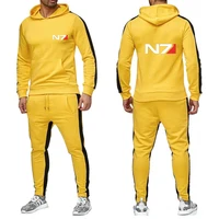 Nouveaux hommes N7 effet de masse Logo survêtement à capuche décontracté couleur unie épais pull pantalon Long 2 pièces ensemble automne survêtement sport costume 5