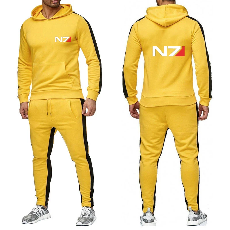 New Men N7 Mass Effect Logo Tracksuit Hoodies Casual Solid Color Thick Pullover Long Pant 2-piece Set Autumn Jogger Sports Suit 5