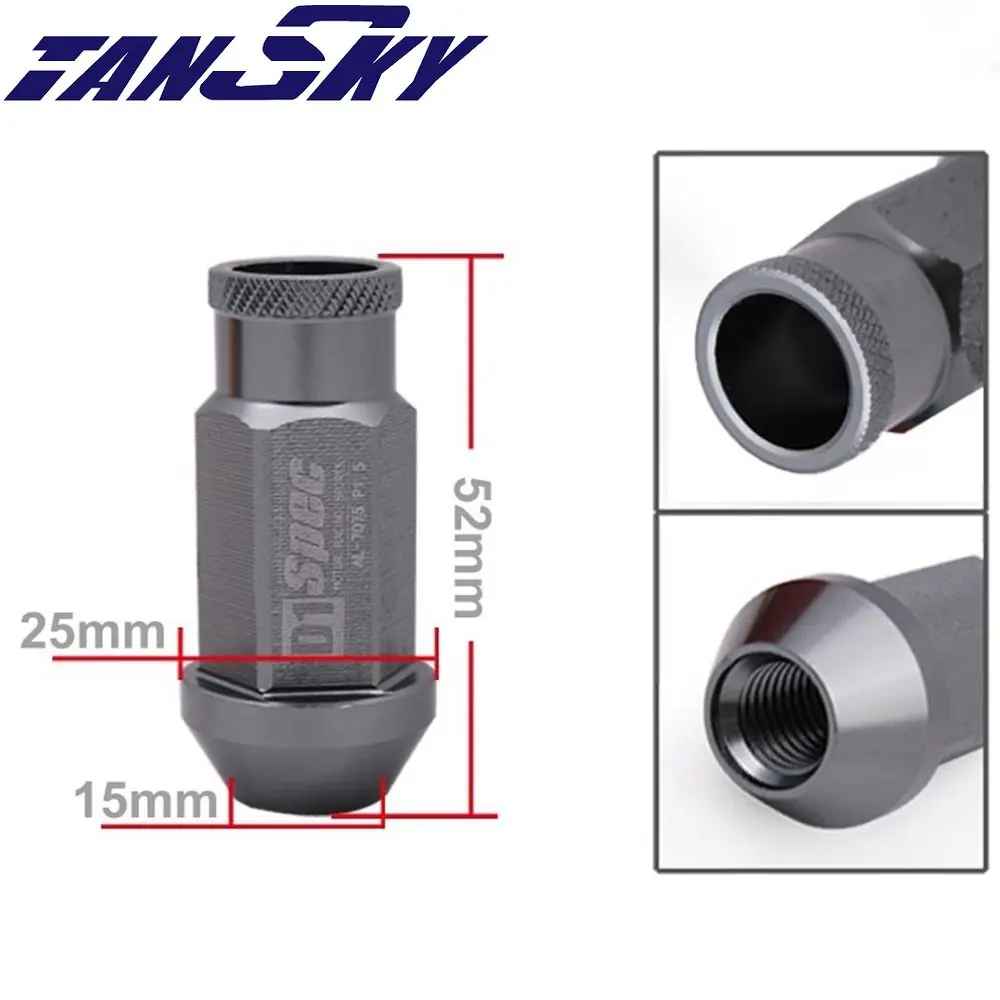D1spec Racing jdm Billet Aluminium Car Wheels Rims Wheel Lug Nuts M12X1.5 Or M12X1.25, L:52mm 20PCS/SET 650NUTS-L