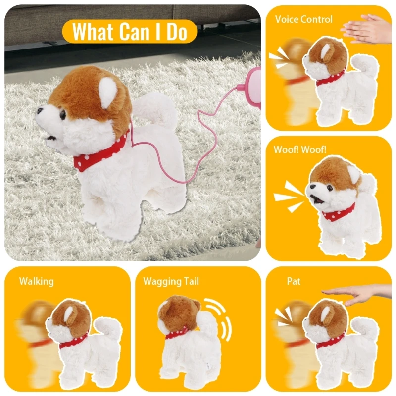 Realistic Walking Dog Toy Electronic Plush Pet Puppy Leash Dog Toy Kids Interactive Crawl Learning Toddler Fun Gift