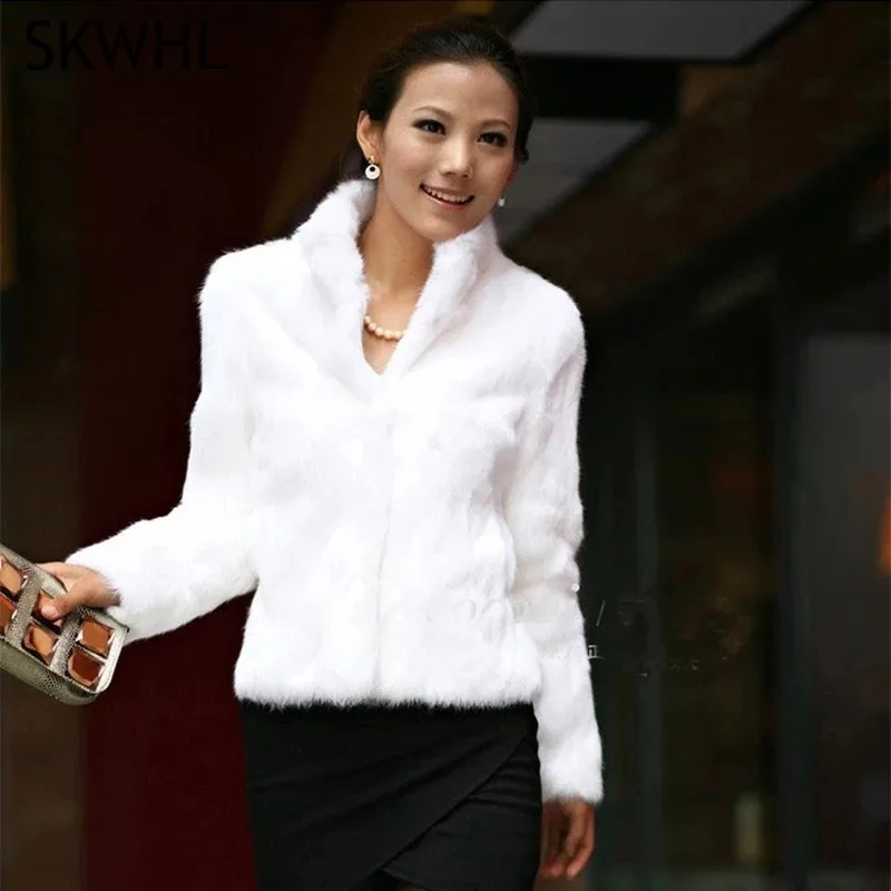 Winter New Women Imitation Fur Coat Fluffy Plush Outcoat Female Faux Rabbit Fur Outwear Fashion Solid Color Warm Long Sleeve