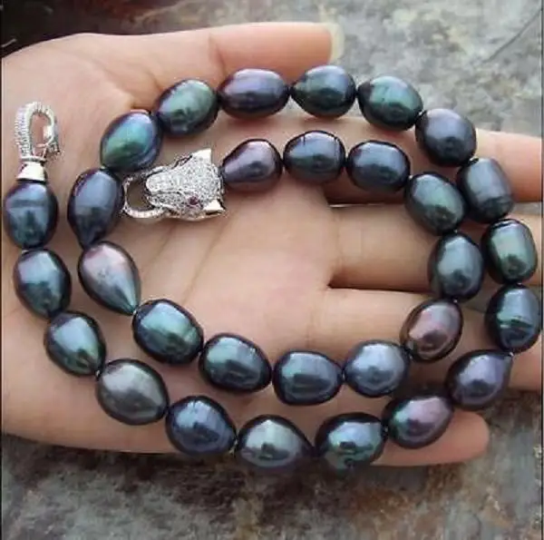 

BEAUTIFUL 11-12MM NATURAL SOUTH SEA BAROQUE BLACK PEARL NECKLACE 18" Leopard Cla
