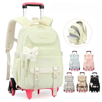 Kids School Backpack with Wheels Rolling Backpack for Girls Student Backpack 2/6 Wheels Trolley School Bags Children Book bag 1
