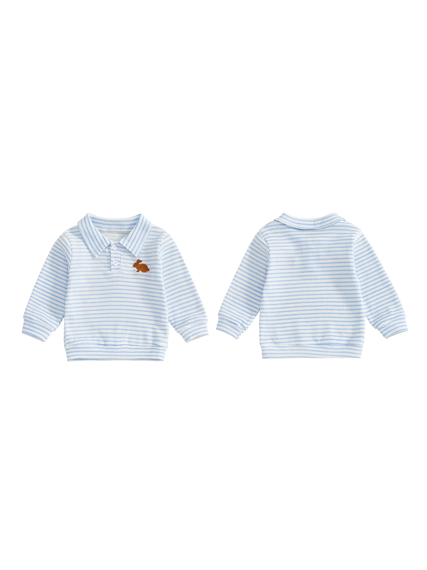 Children s Boys Long Sleeve  Shirt with Embroidered Bear Design and Striped Pattern Casual Fall Top for Easter Outfit