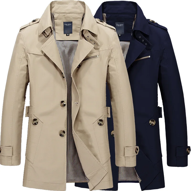 Men Spring Autumn Trench Coat Jackets Casual Outwear Windbreaker Jacket Slim Lapel Long Coats Large Size 5XL trench coat