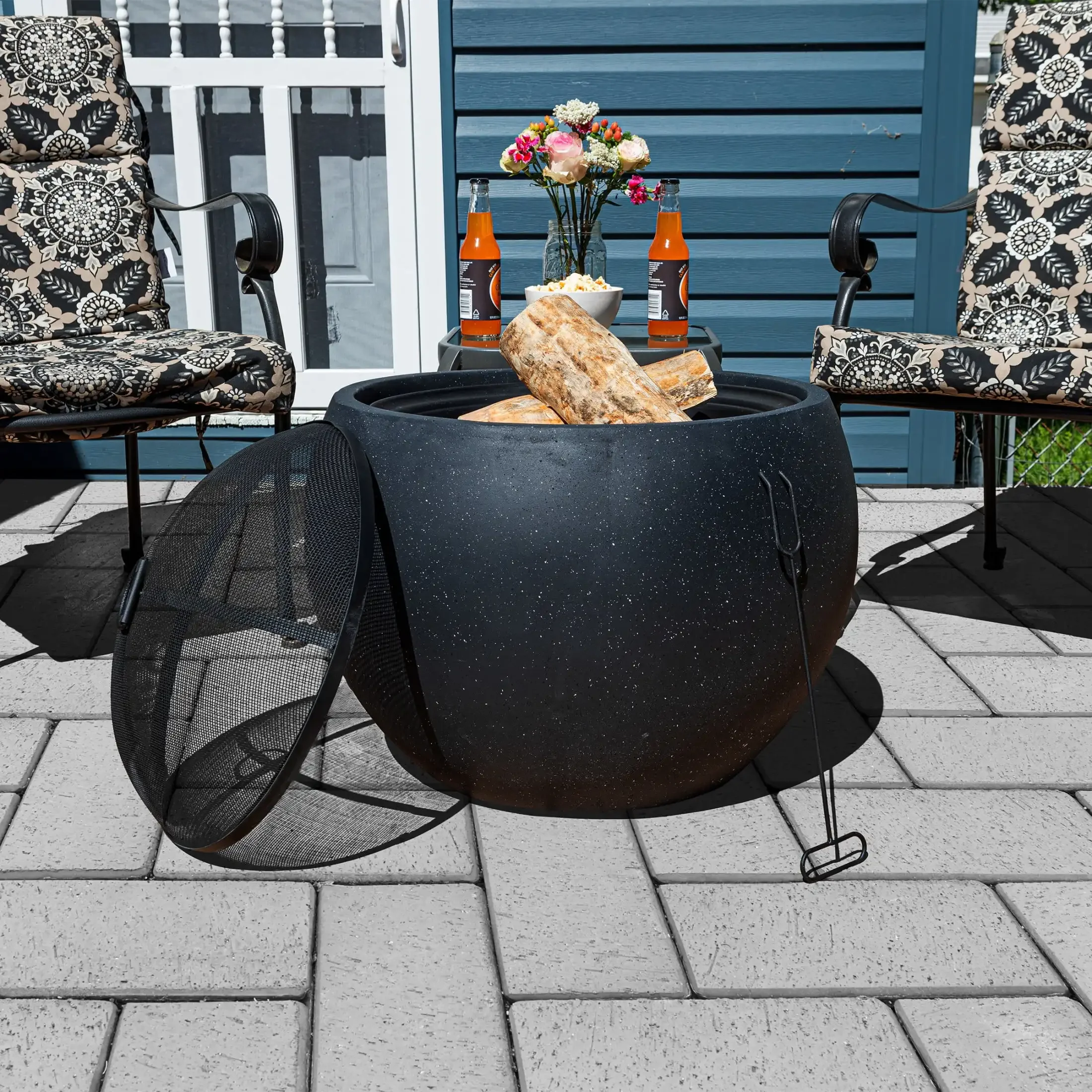 24&rdquo; Round Outdoor Fire Pit-Wood Fire Pits for Outside Patio