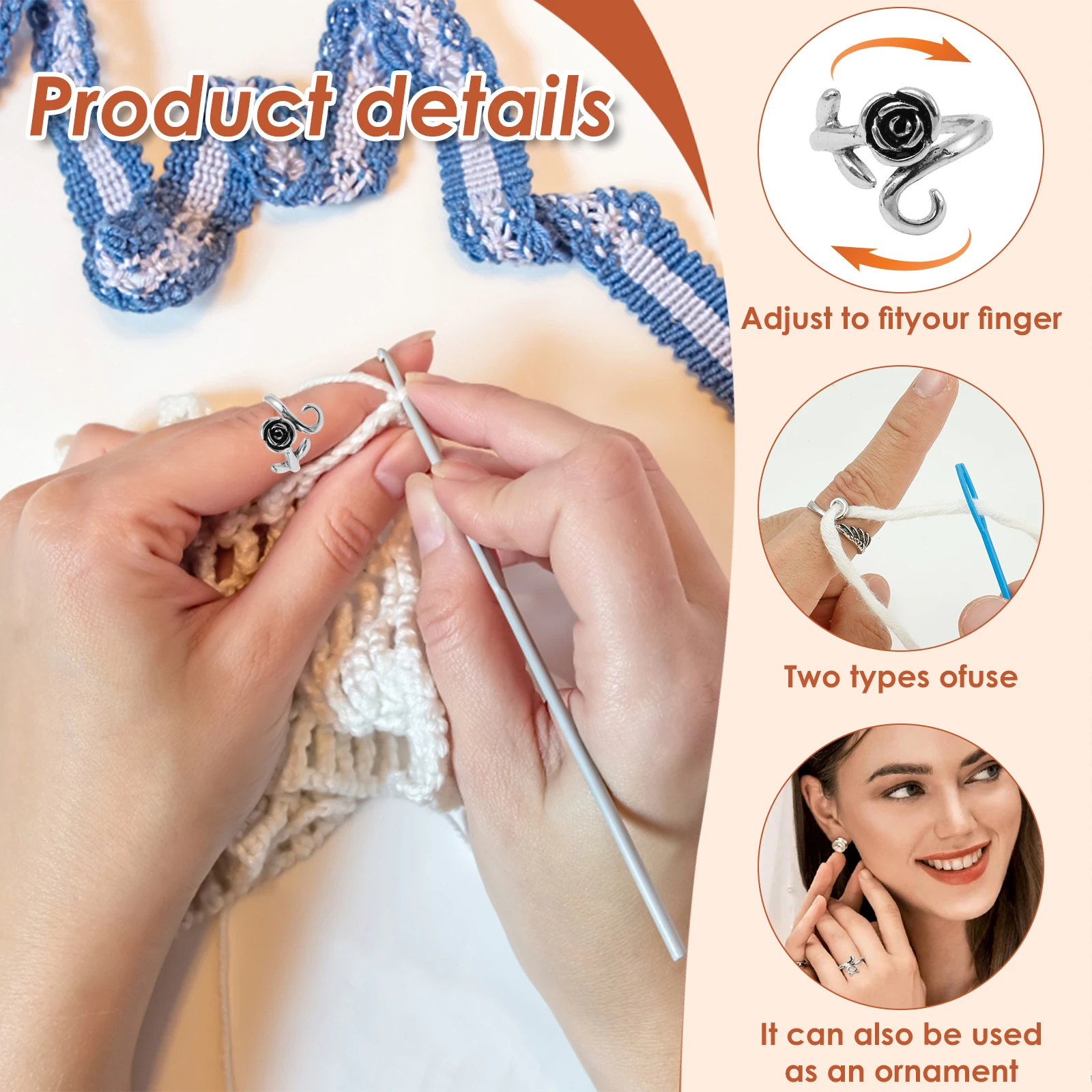 Crochet Tension Rings Zinc Alloy Needles Markers Comfortable to Wear Sewing Needles Adjustable Open Crochet Rings for DIY