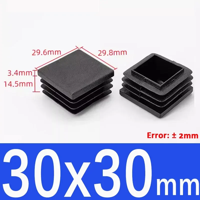 Black Square Plastic End Caps for Table or Chair Feet Protection