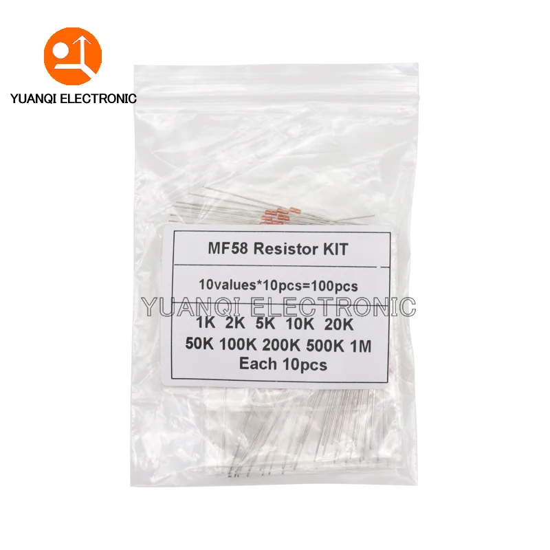 

Комплект резисторов с термистором NTC 100 шт, фотомагнитола 1K 2K 5K 10K 20K 50K 100K 200K 500K 1M 5% 3950B, 10 значений каждого 10 шт. MF58