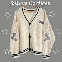 Winter Autumn Folklore Cardigan Women Limited Edition Star Embroidered Cardigan with Letter Patch Female Casual Sweater Y2k Tops