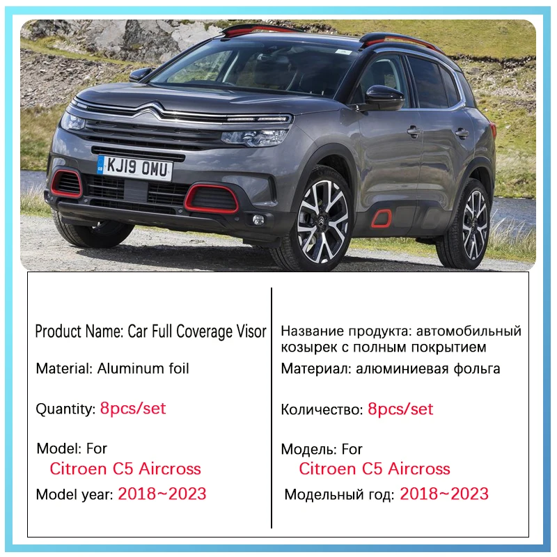 Misura per Citroen C5 Aircross 2018-2022, Parabrezza Parasole Anteriore Nero, Accessori Auto