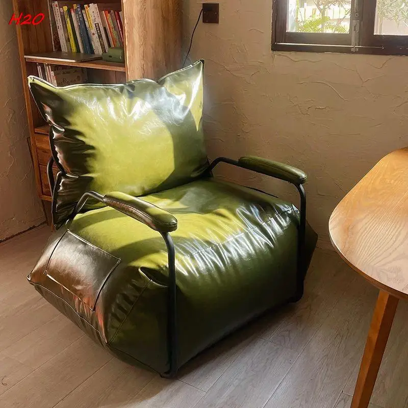 Scandinavian Lazy Sofa Chair Single Quality Leisure Tatami Small Chaise Longue Small Household Industrial Style Iron Leather
