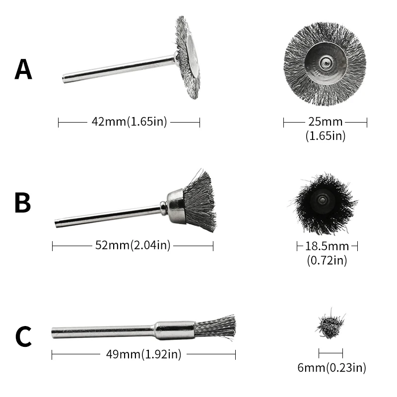 와이어 휠 컵 브러시 세트, 드릴 연마 드레멜 도구, 파워 다이 연마기 회전식 전기 연마 도구, 3mm 생크