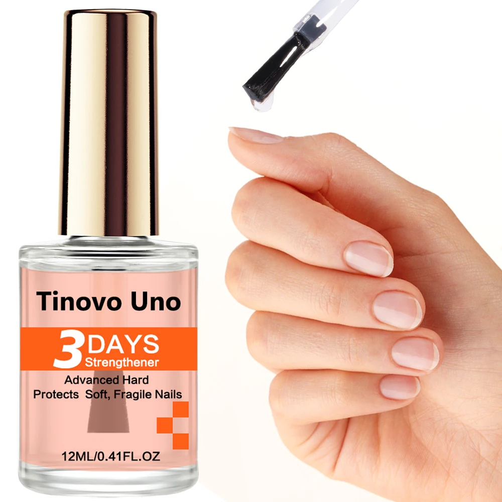 Tinovo Uno 3 Days Nail Strengthener Growth Keratin Pink Strong Nail Hardener Protection Soft Thin Nails Natural Dry Base Top