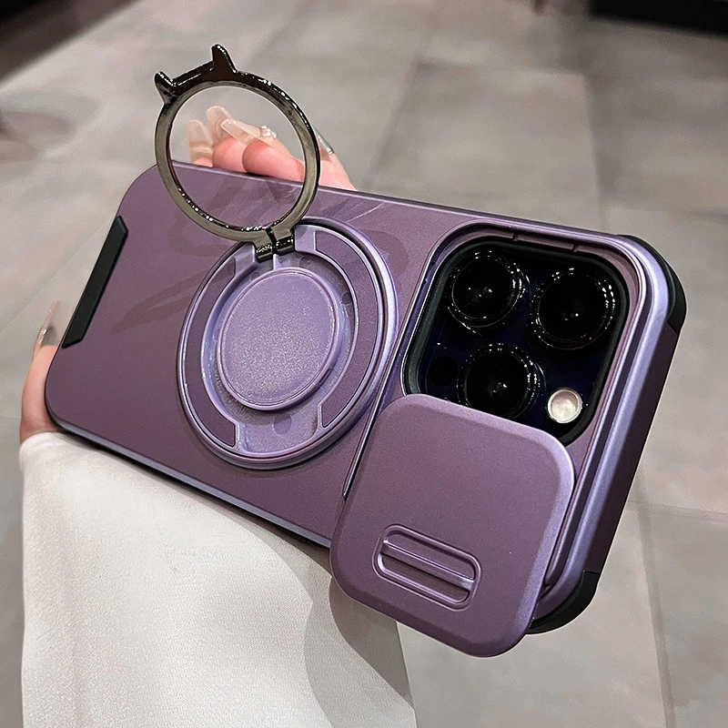 Premium Magnetic Ring Wireless Charging Phone Case with Protective Bracket Cover