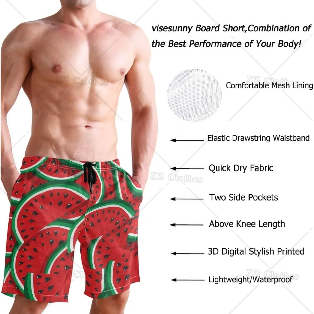 Watermelon Stylish Men's Swim Trunks Quick Dry Beachwear Sports with Pocket Running Swim Board Shorts Bathing Suits Mesh Lining 3