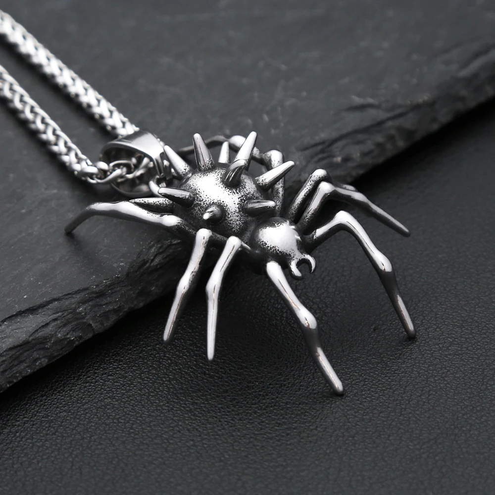 Gothic Vintage Edelstahl Spinne Anhänger Mode Punk Einzigartige Tier Halsketten Für Männer Frauen Partei Schmuck Halloween Geschenke