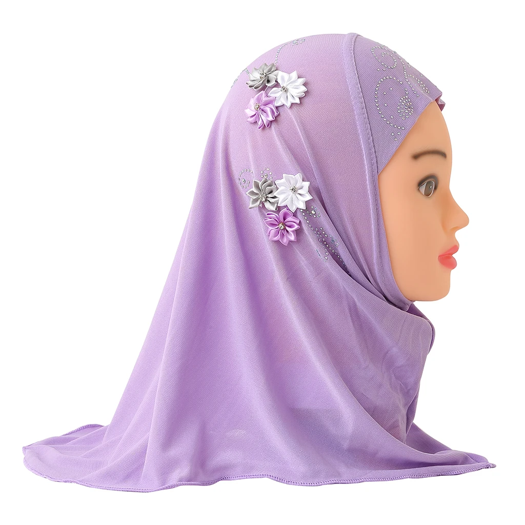 H075 Fit 2-5 years old small girl hijab cap flower muslim scarf islamic headscarf hat amira pull on headwrap