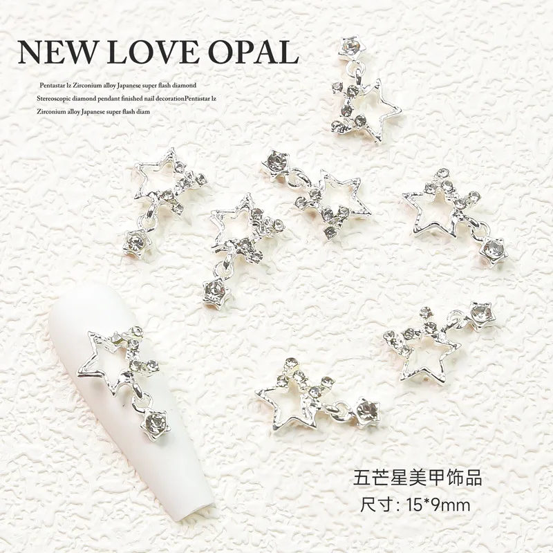 10pcs 오각형 스타 네일 아트 매력 반짝 이는 심장 토성 행성 라인 석 3D 네일 장식 반짝이 네일 매니큐어 액세서리