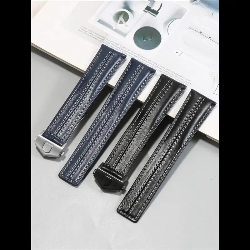 SCHIK Genuine Leather Watchband For TAG Heuer Watch Strap Folding Buckle 20mm 22mm Cow Leather WatchBands