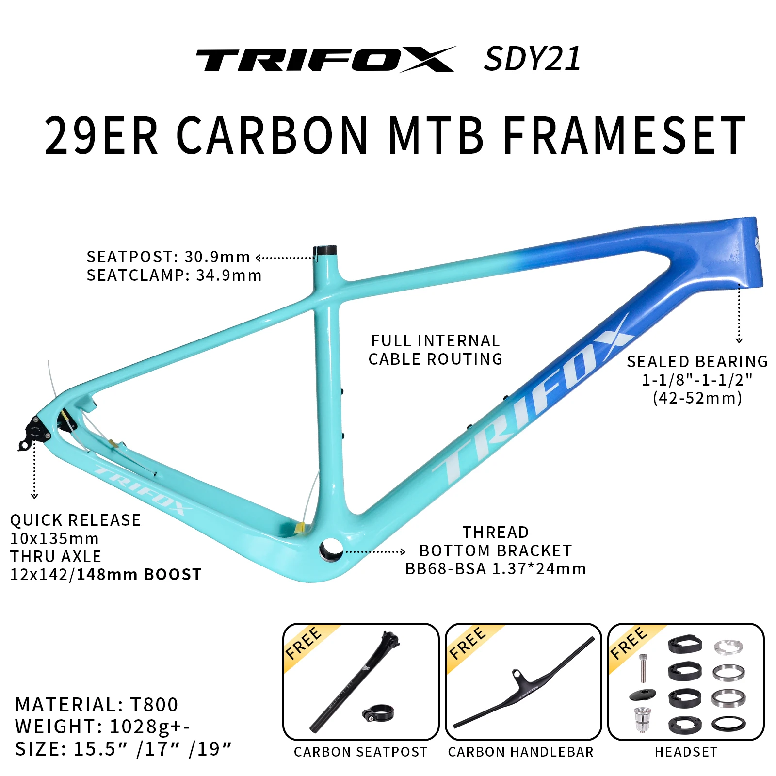 Bike Frameset 19 Mtb Frame Size 29er Carbon Full Suspension MTB