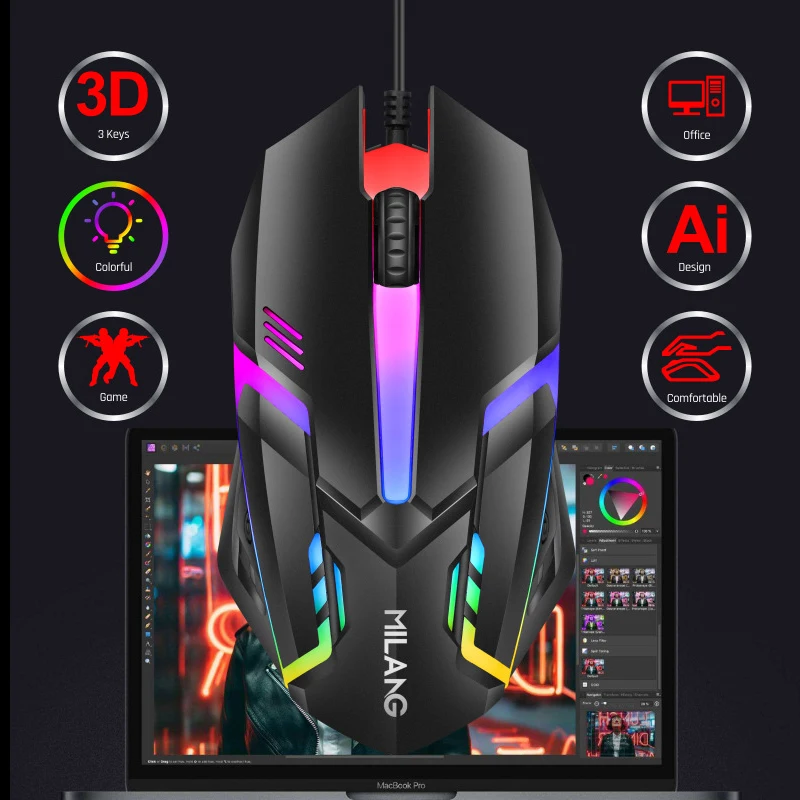 Mecânico Feel Wire Gaming Teclado e Mouse Grupo Usb Rgb Colorido Luminoso Ratos para pc Gamer Computador com Suporte para Telefone - Imagem 6