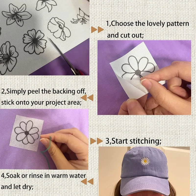 A4 Water Soluble Adhesive Embroidery Sticker with Peel-Off Backing