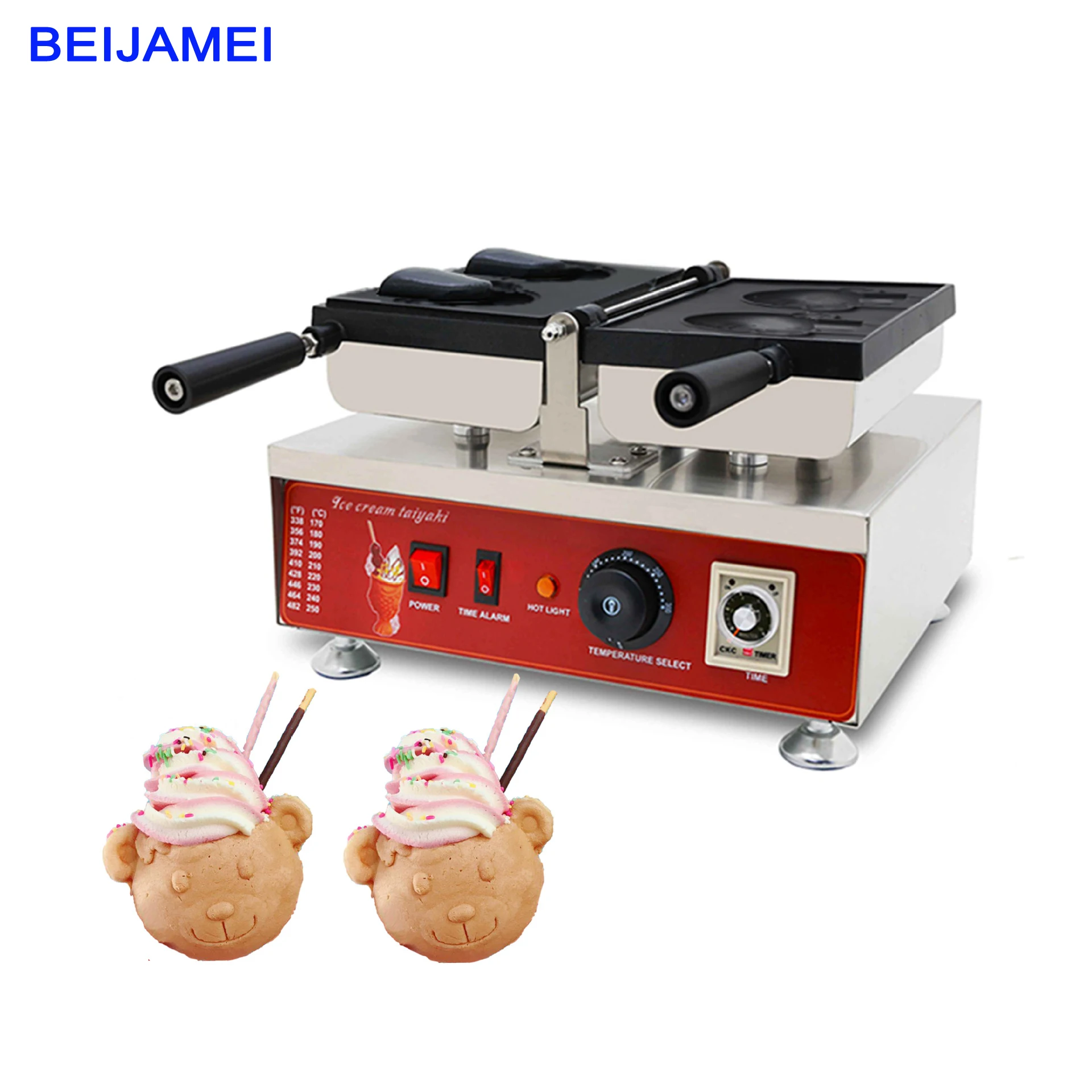 

220 В Коммерческая вафельница Taiyaki в форме медведя, машина для приготовления мороженого с открытым ртом Taiyaki