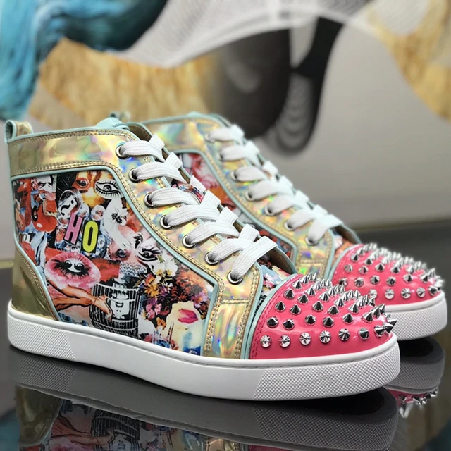 Luxury Brand Cartoon Breathable Pattern Red Bottoms High Top