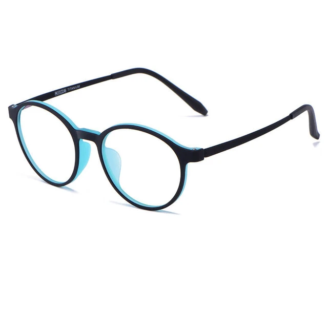 YIMARUILI Ultralight Titanium Alloy TR90 Myopia Glasses Retro Round Optical Prescription Eyeglasses Frame Men And Women H3050 Black Cyan Frame