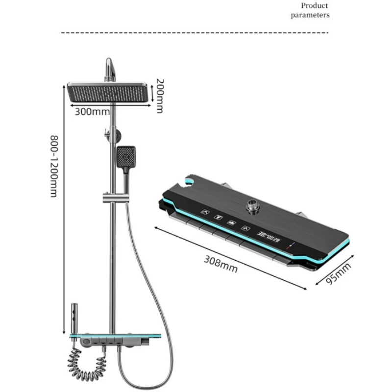 4 Functions Luxury Bathroom Shower Faucet Set  Digital Temperature Display With Light Shower Hot Cold Shower Mixer Taps 6