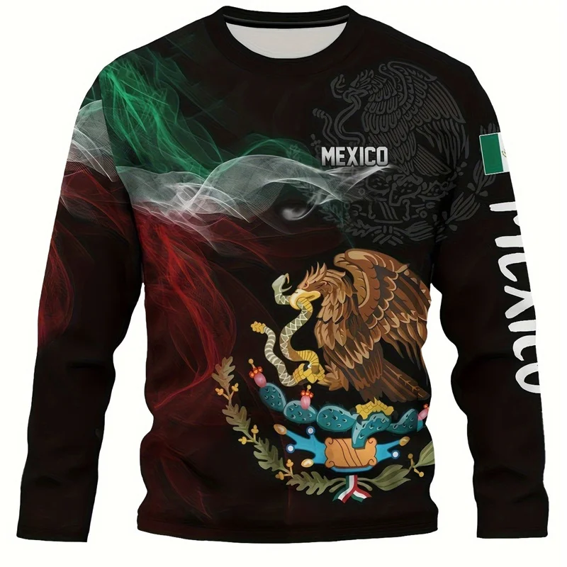 

Aztec Mexican Pattern Print Men's Graphic T Shirts Crew Neck Long Sleeved Tee Men Women Fashio Spring Unisex Tops Clothes