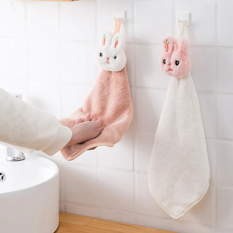 Cartoon Rabbit Wipe Hand Towel Soft Thicken Coral Fleece Super Absorbent Quick Dry Children Terry Towels For Kitchen Bathroom hand towel