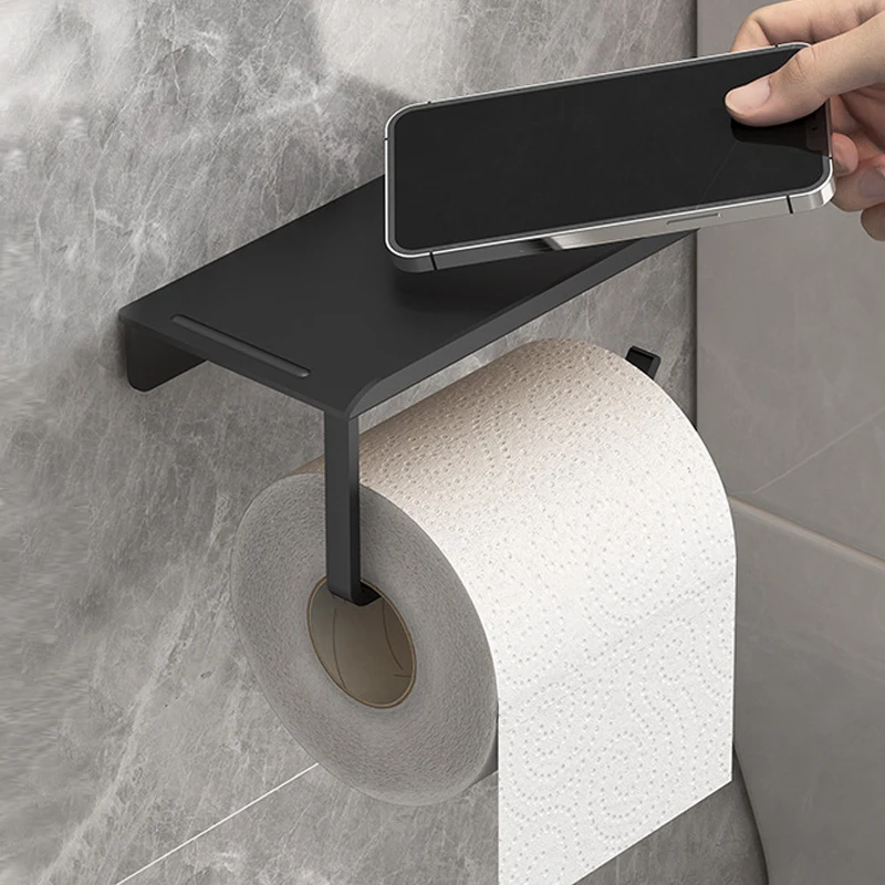 Toilet Paper Holder Toilet Paper Rack Toilet Roll Holder Tissue Holder No Punching Self-Adhesive Bathroom Tissue Paper Holder Plastic Easy Installation Roll