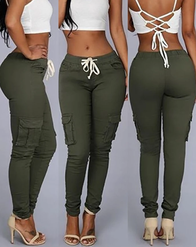 

Women's Solid Color Trousers 2024 Spring/summer Latest Drawstring Pocketfit Design Drawstring Casual Daily Versatile Pants