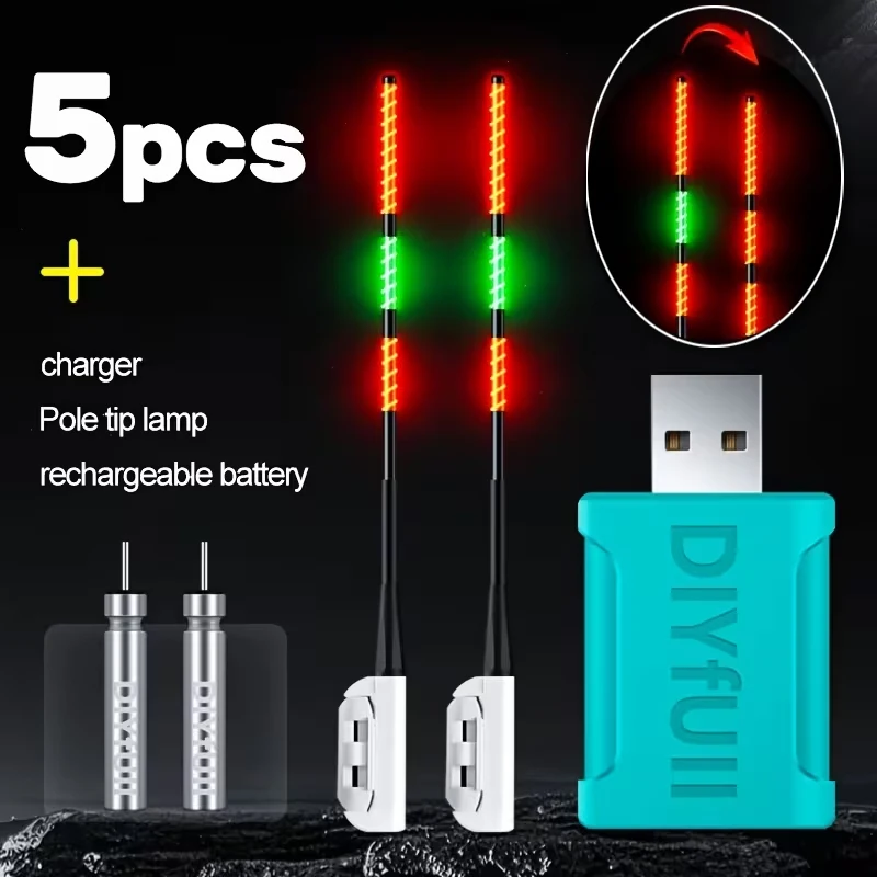 5 lampes embout canne rechargeables : lumière rouge haute visibilité pour morsures appâts