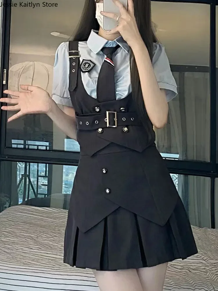 

Uniform Girl Japanese Cheerleader 2023 Vest Cute Fashion School Women Autumn Mini Shirt And Uniform Pleated Korean Kawaii Set