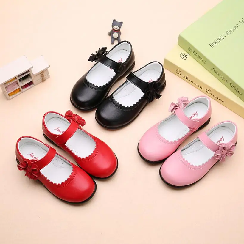 Girls Leather Shoes for Children Wedding Dress Princess School Shoes Kids Summer Bow-knot Black Student Sandals Korean Fashion