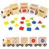 Wooden Building Blocks toys Dinosaur Train Set with Farm Animals Blocks  Stacking Learning Educational Toys Children Gift 1