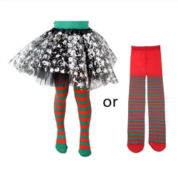 Festive Children's Stripe Pantyhose for Halloween and Christmas (Red and green stripe)